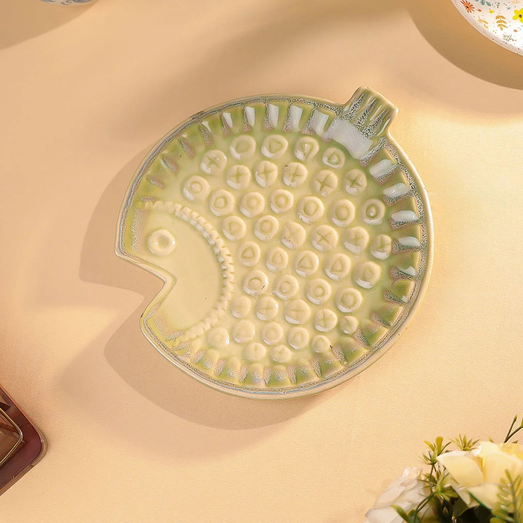 8" Studio Pottery Embossed Fish Shaped Plate