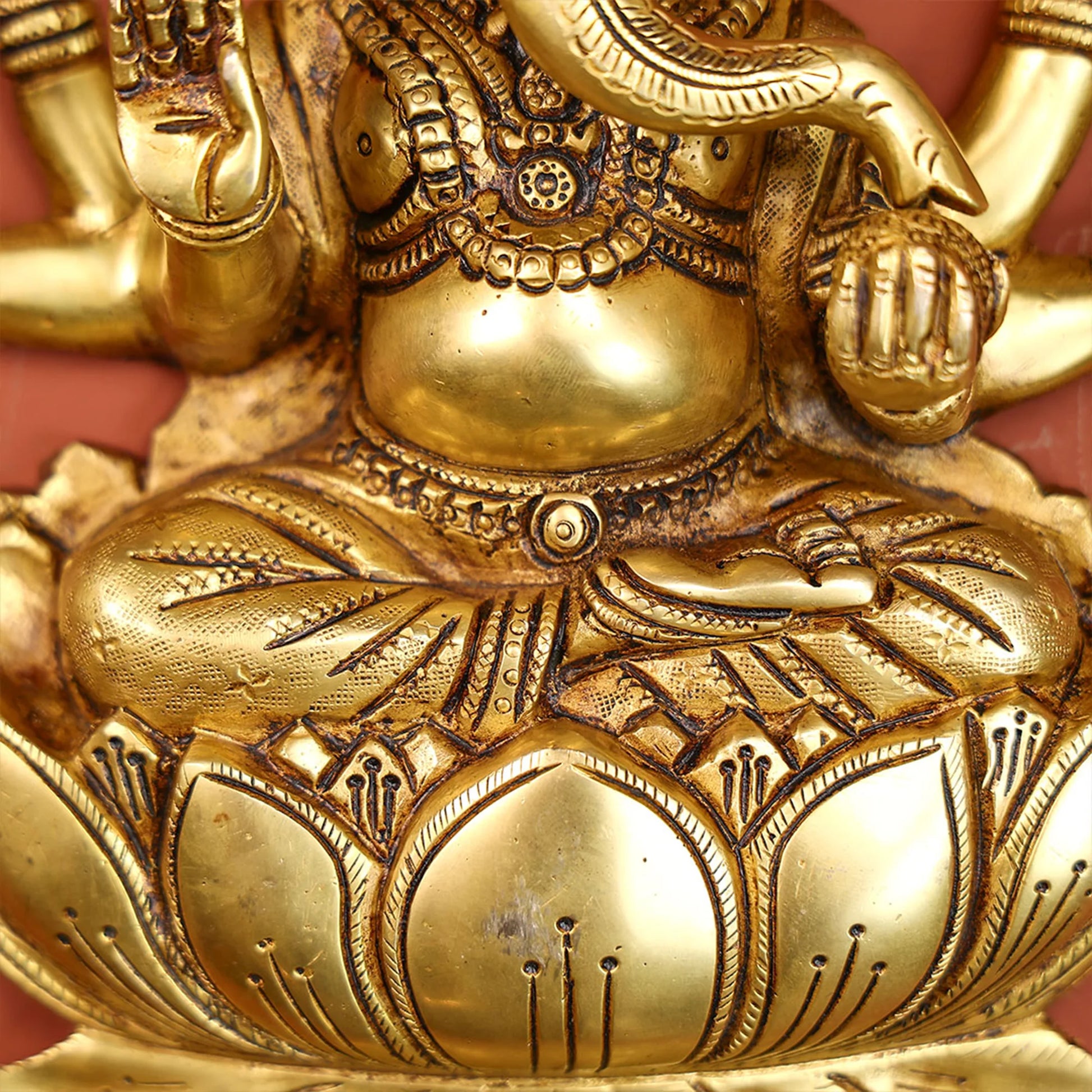 Divine Ganesha Brass Inlay Stonework Idol