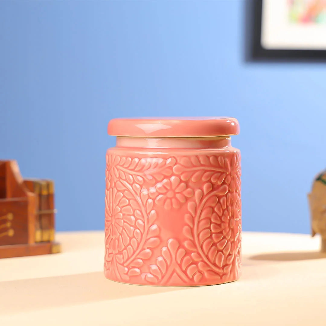 4.25" Ceramics Flower Embossed Multipurpose Jar