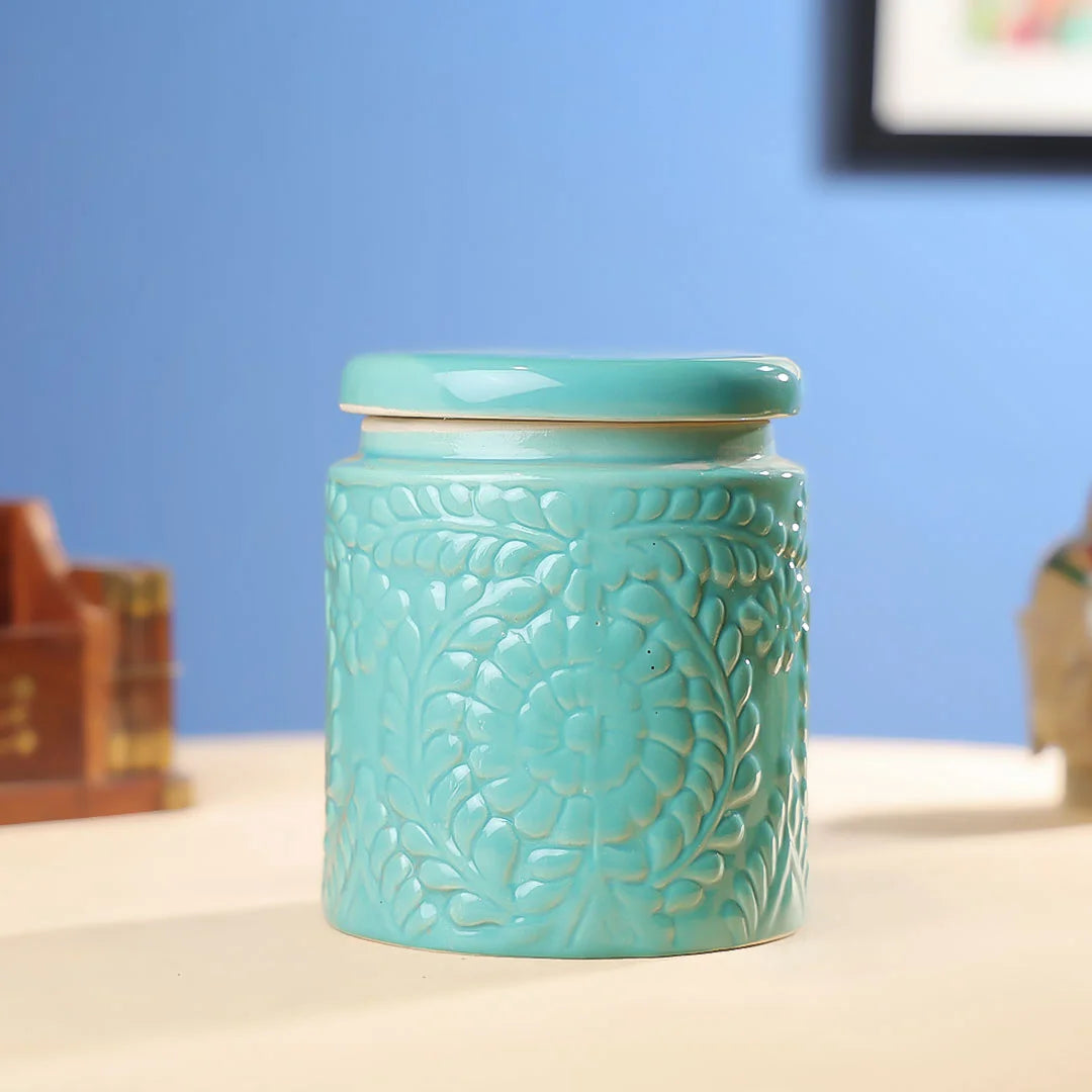 4.25" Ceramics Flower Embossed Multipurpose Jar