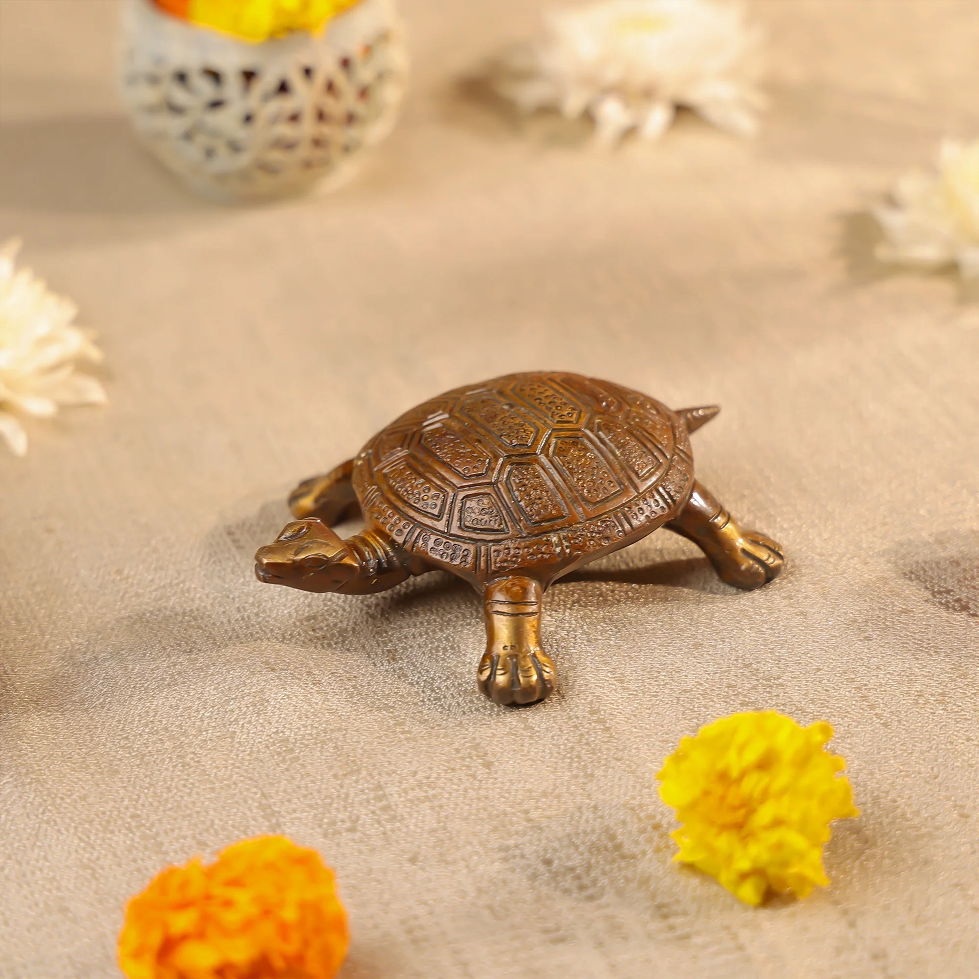Brass Carved Vastu Tortoise With Ganesha Figure