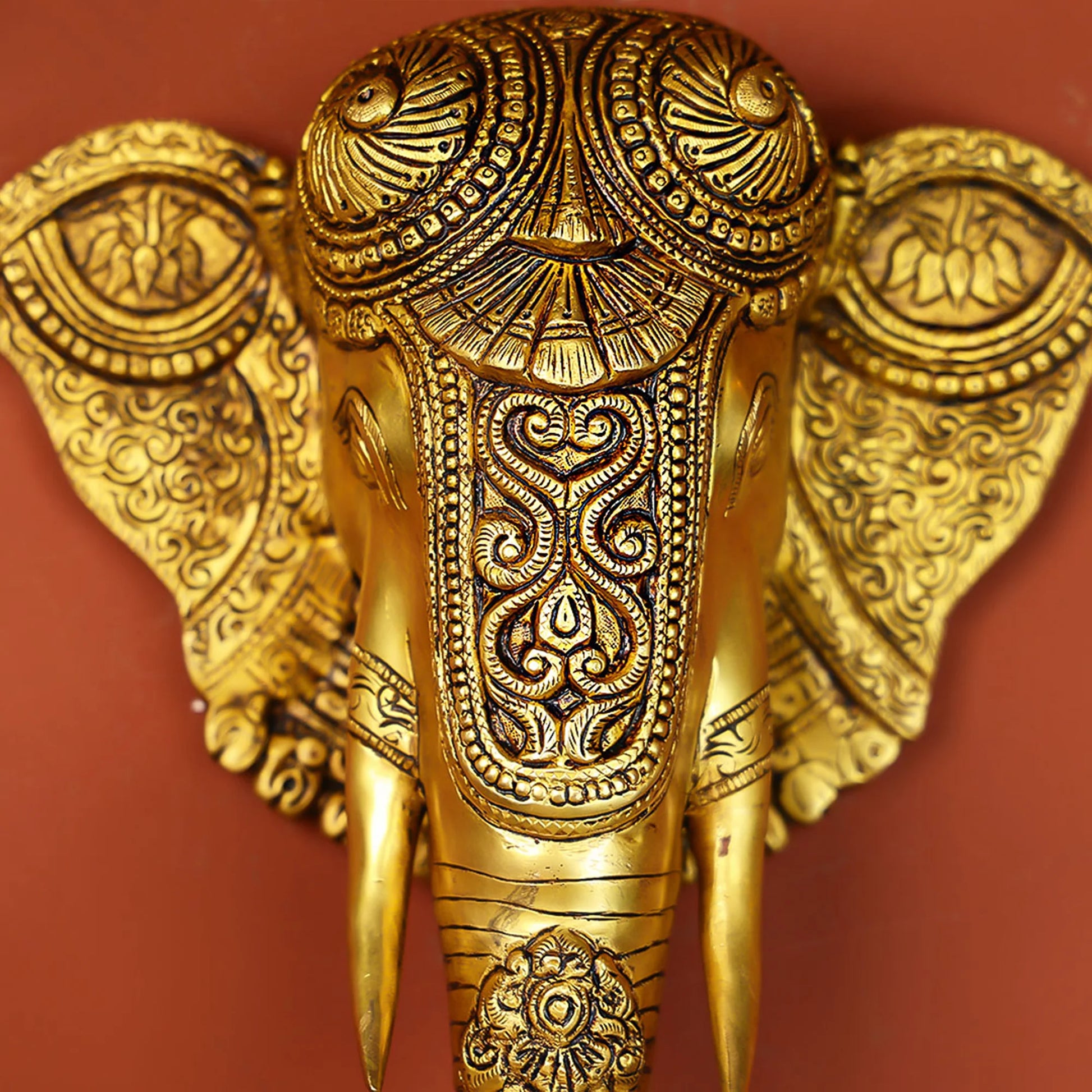 Brass Elephant Face With Wall Hanging