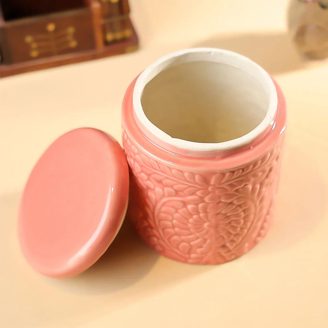 4.25" Ceramics Flower Embossed Multipurpose Jar