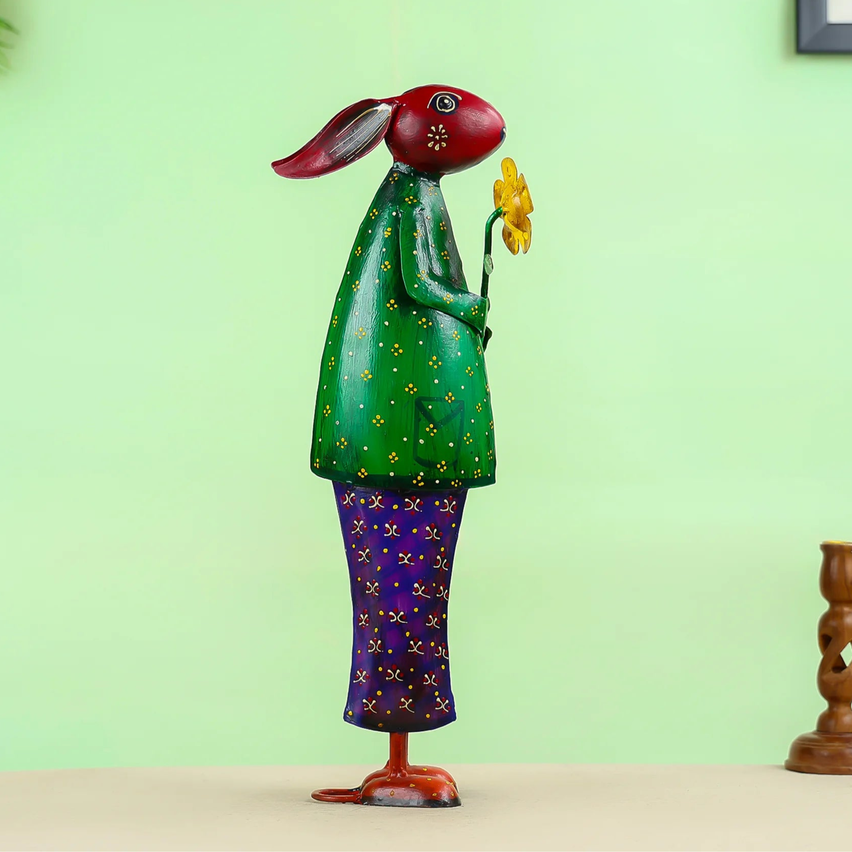 Iron Crafted Hand Printed Rabbit table Decor