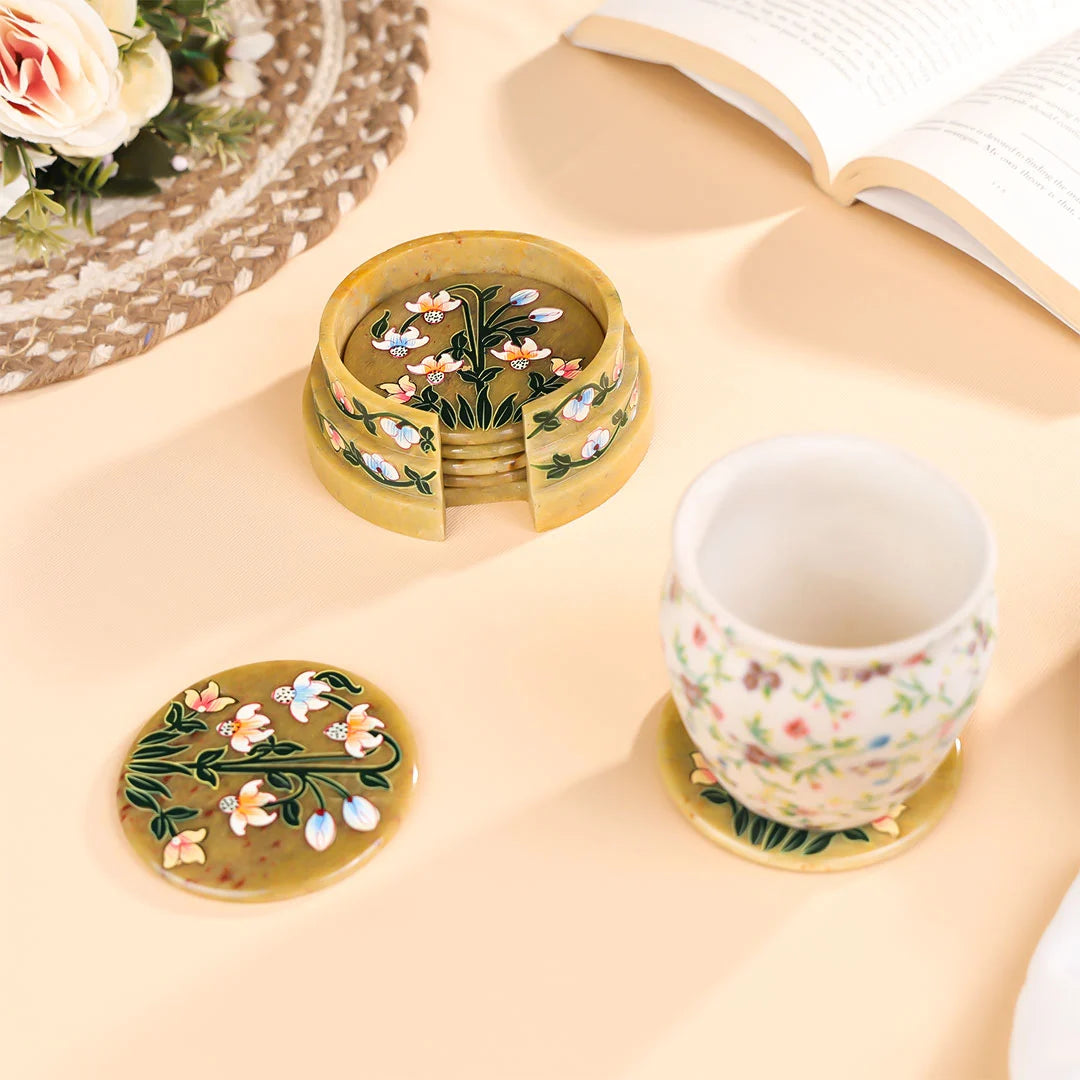 Hand Painted Stone Crafted with Stepped Stand Floral Coasters