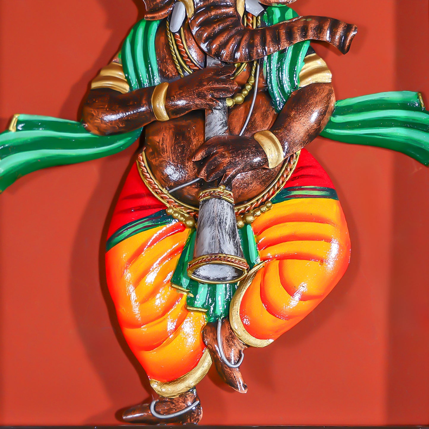 Hand-painted Iron Crafted Musician Lord Ganesha Wall Art