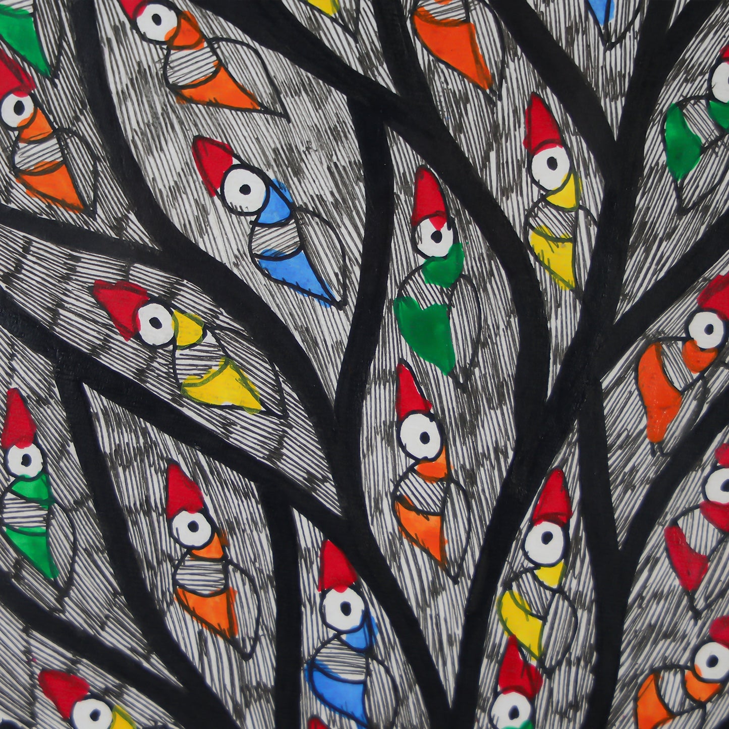 Traditional Wall Art Of Flock Of Birds On A Tree