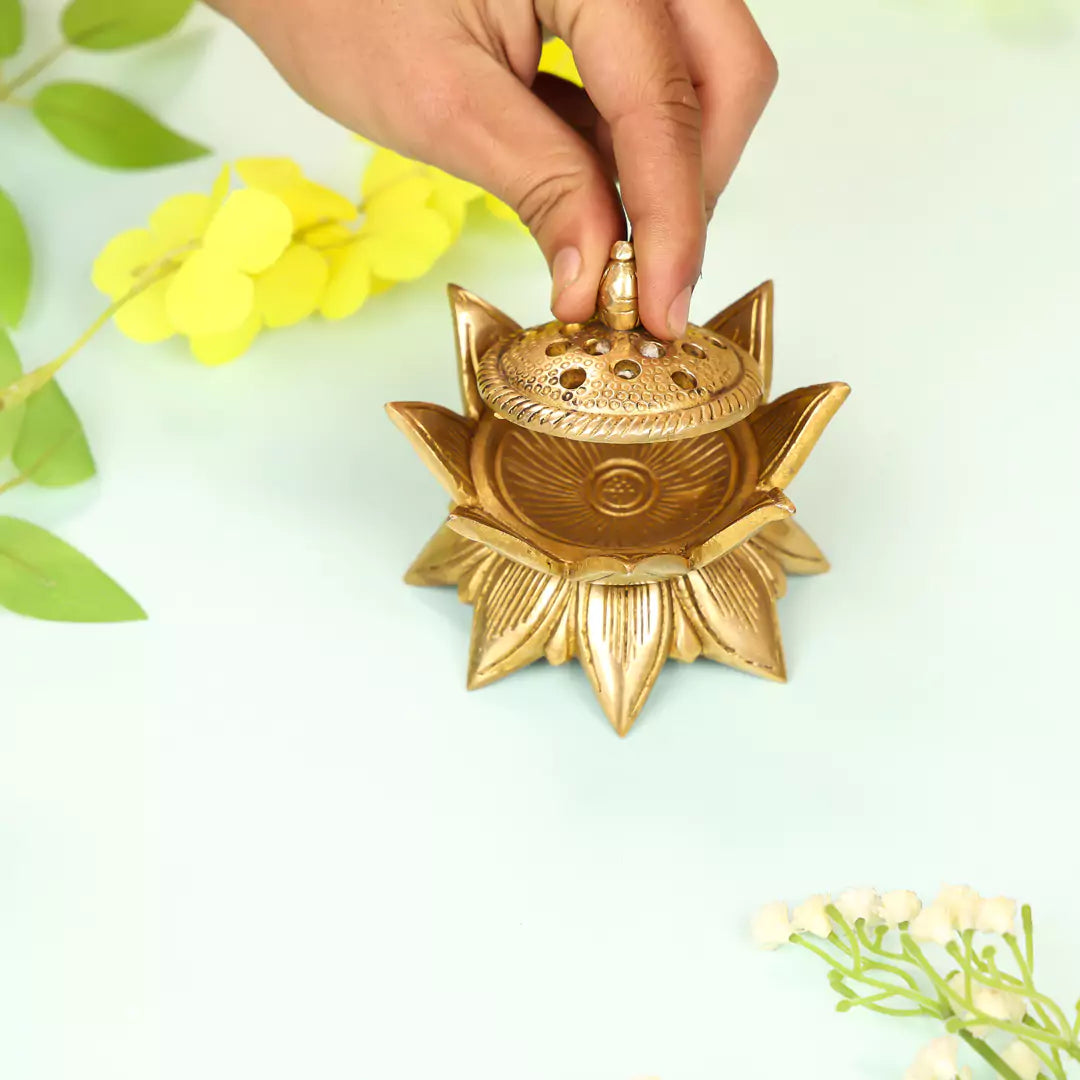 3" Brass Lotus Shaped Designer Incense Holder 5