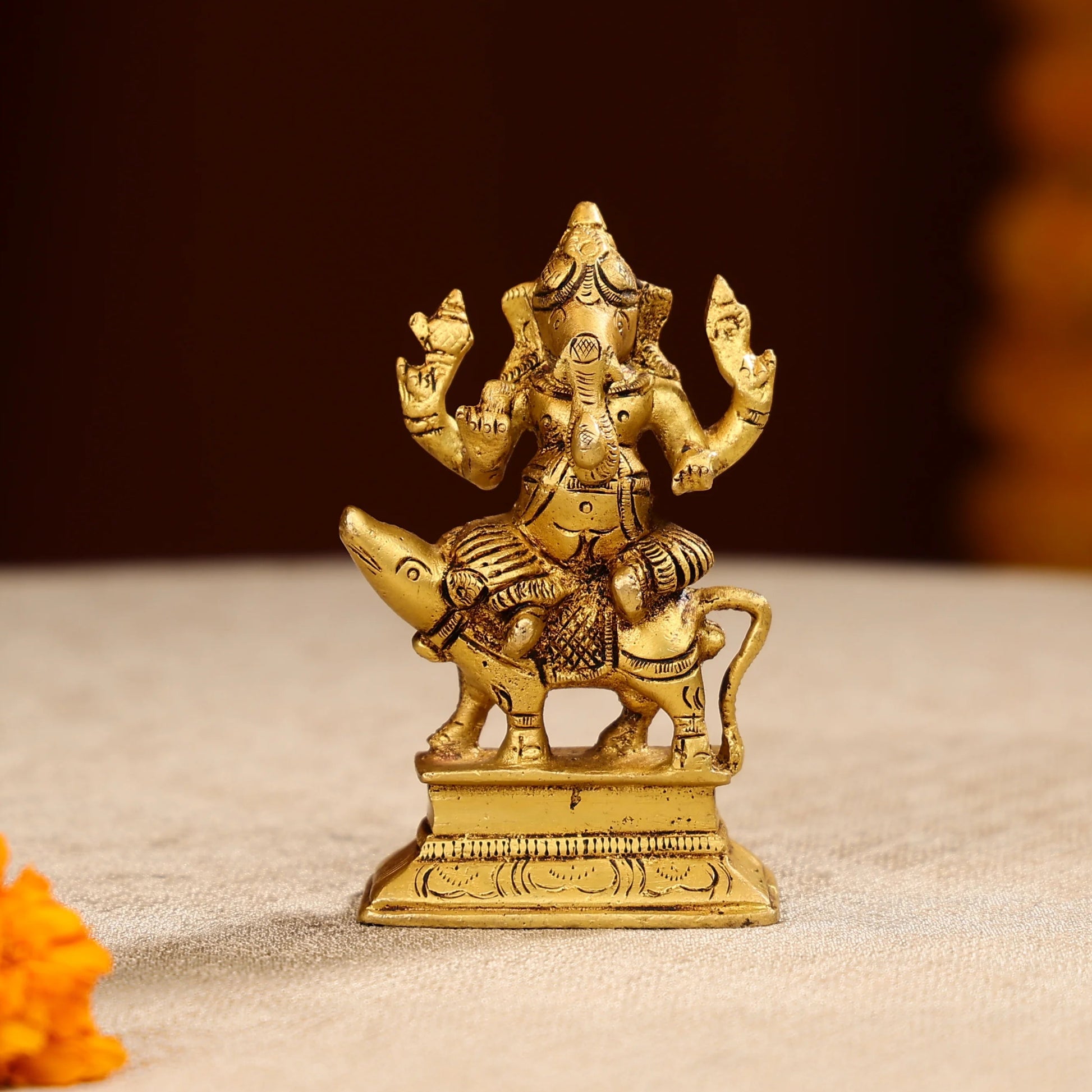 4.5 Super Fine Brass Lord Ganesha Idol Seated on Mouse