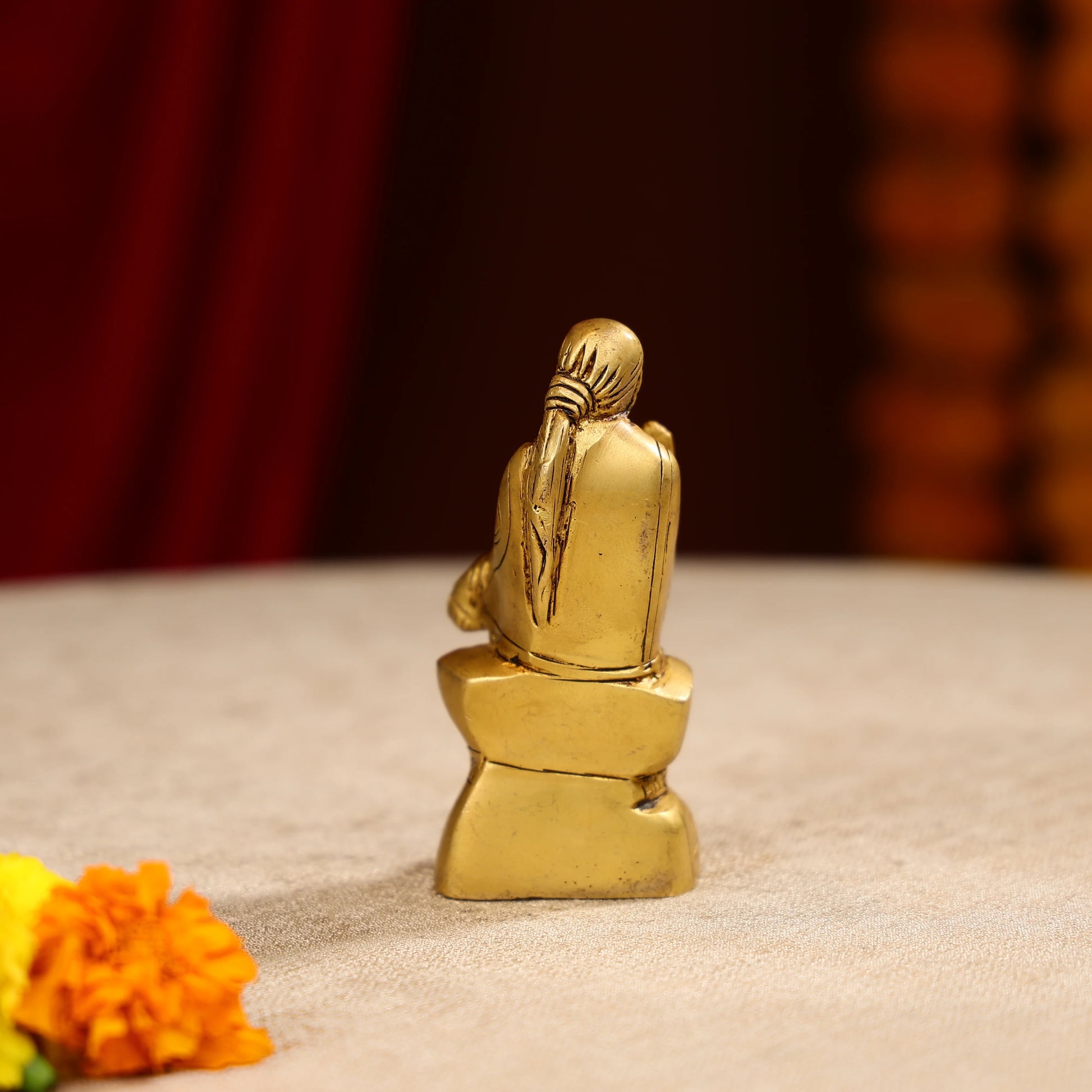4.5 Brass Lord Sai Baba Idol Seated on Pedestal