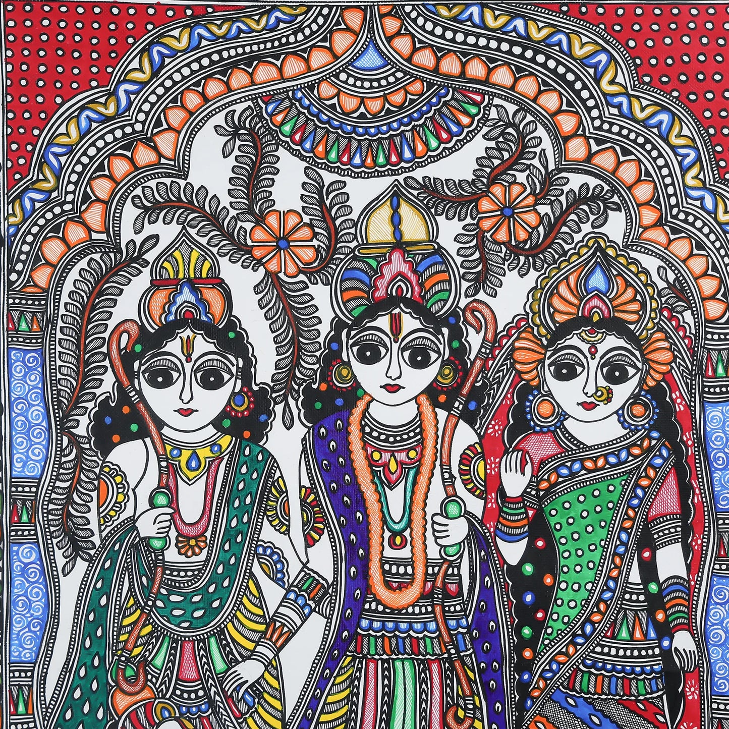 Madhubani Hand-painted Lord Ram Darbar Wall Art