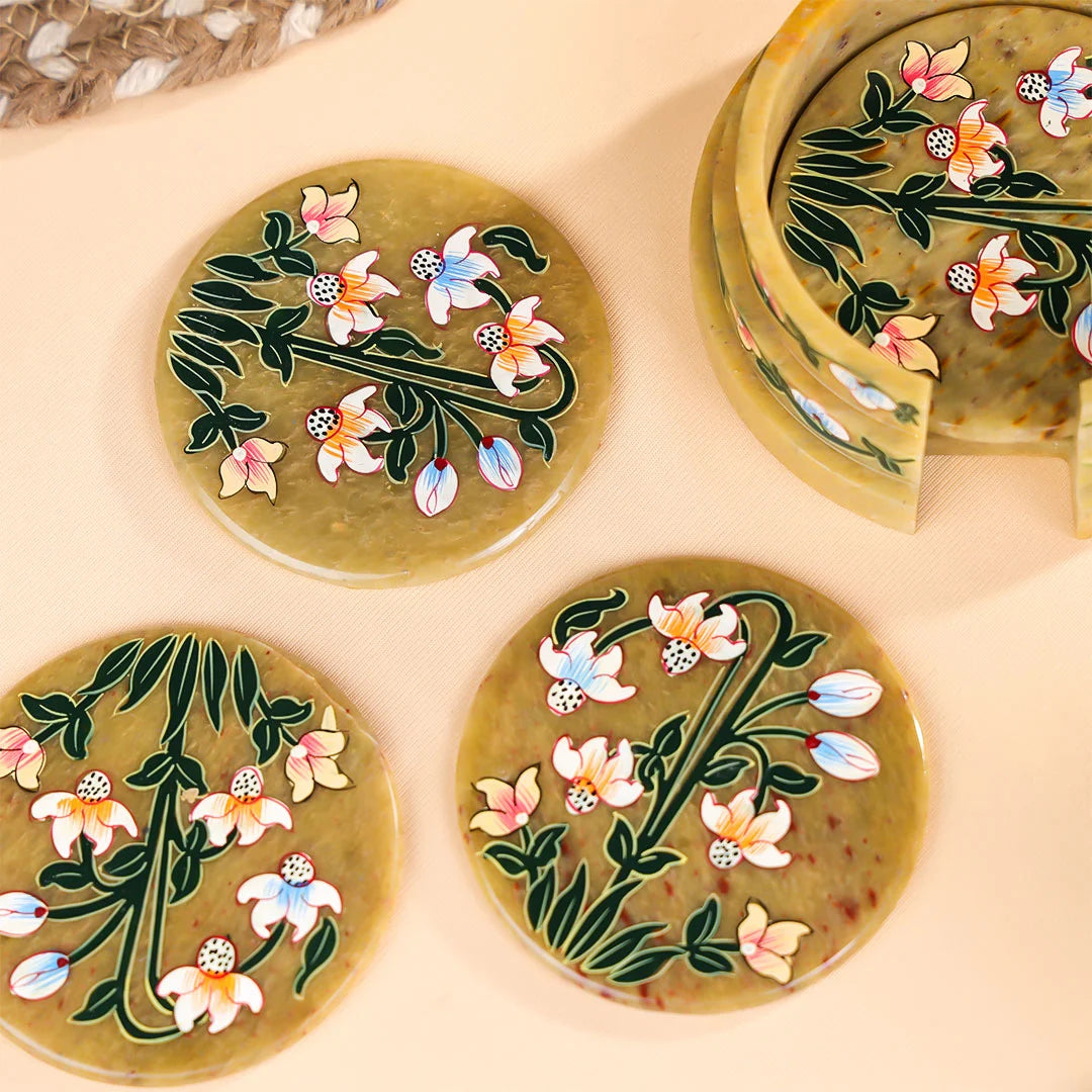 Hand Painted Stone Crafted with Stepped Stand Floral Coasters