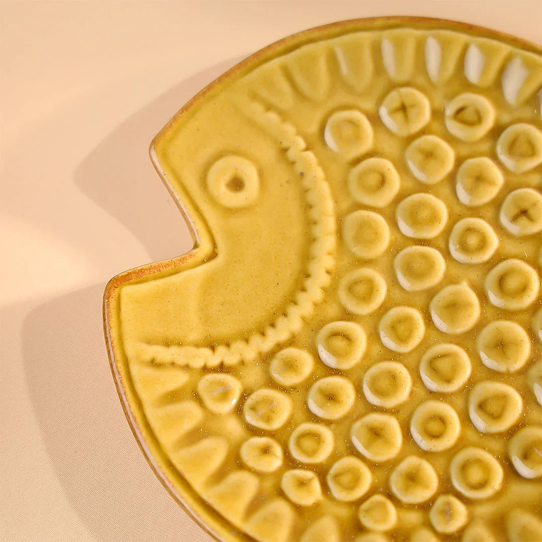 8" Studio Pottery Embossed Fish Shaped Plate