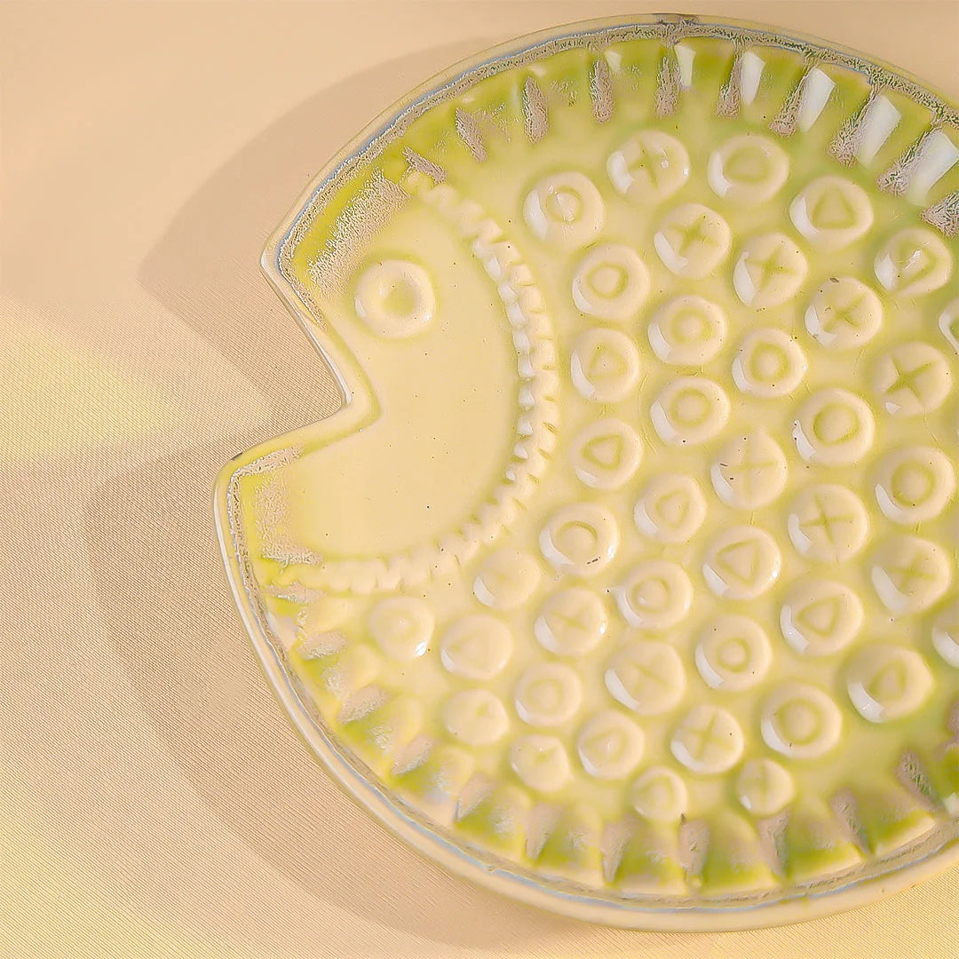 8" Studio Pottery Embossed Fish Shaped Plate