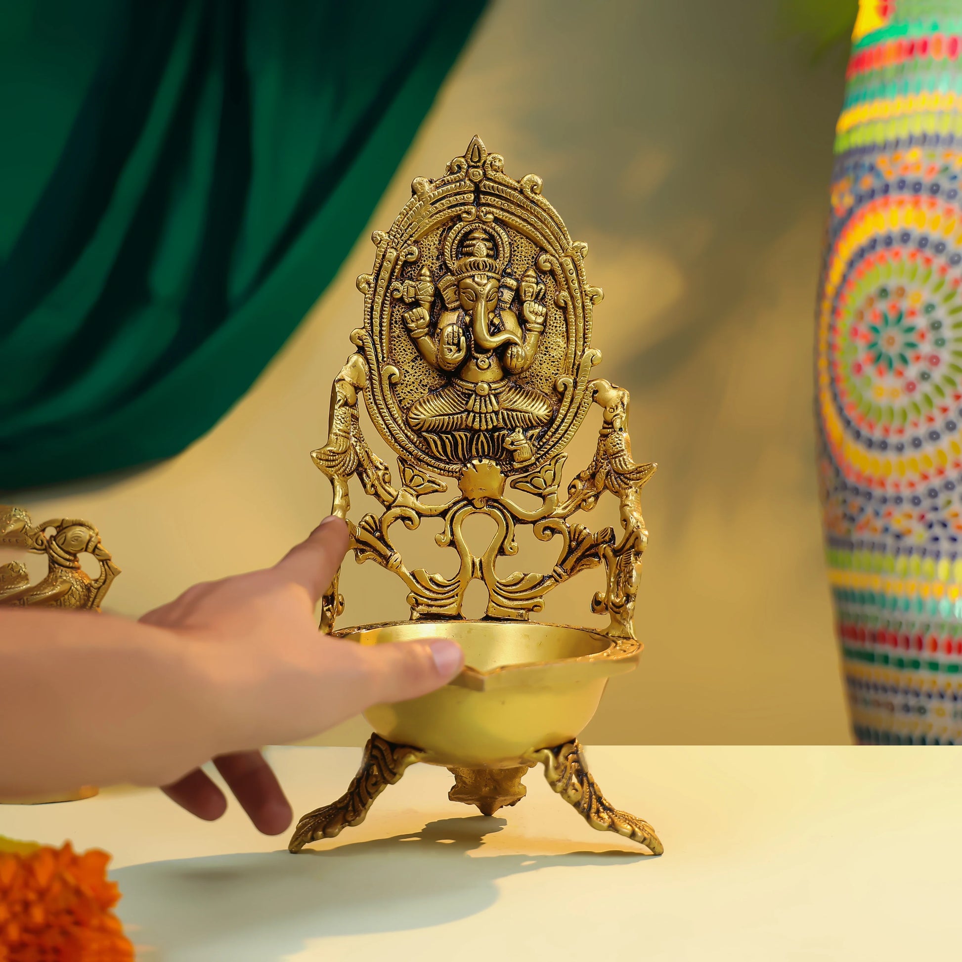 Brass Lord Ganesha Diya-Large