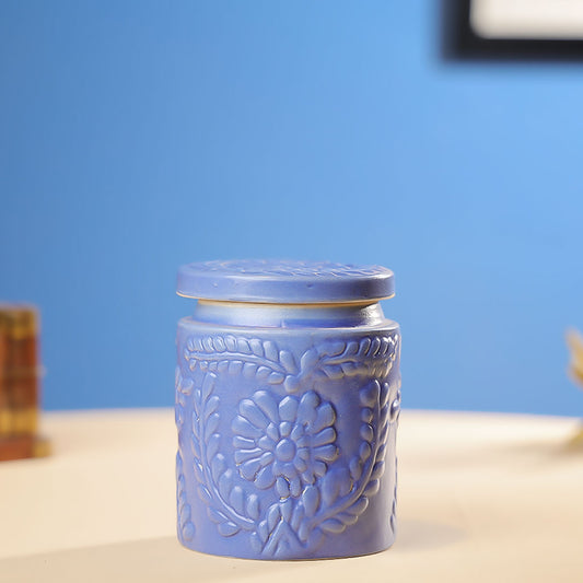 Ceramics Flower Embossed Multipurpose Jar