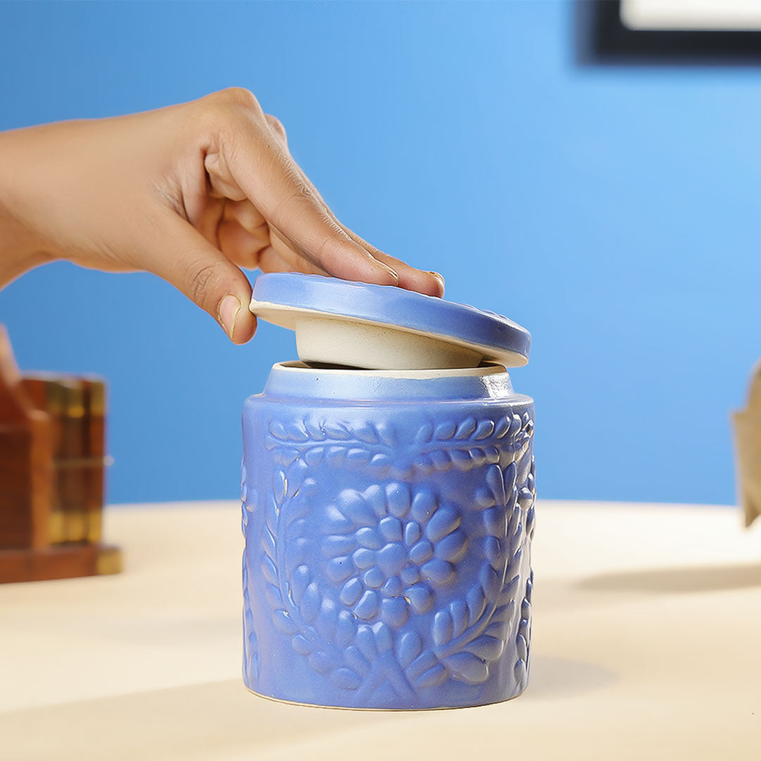 Ceramics Flower Embossed Multipurpose Jar