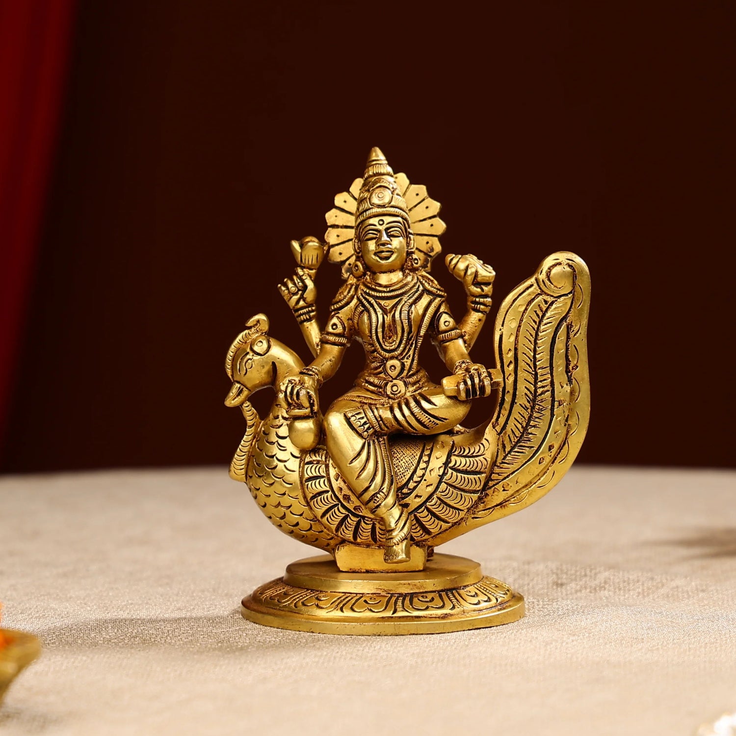 5.5 Super Fine Brass Goddess Gayatri Idol On Swan