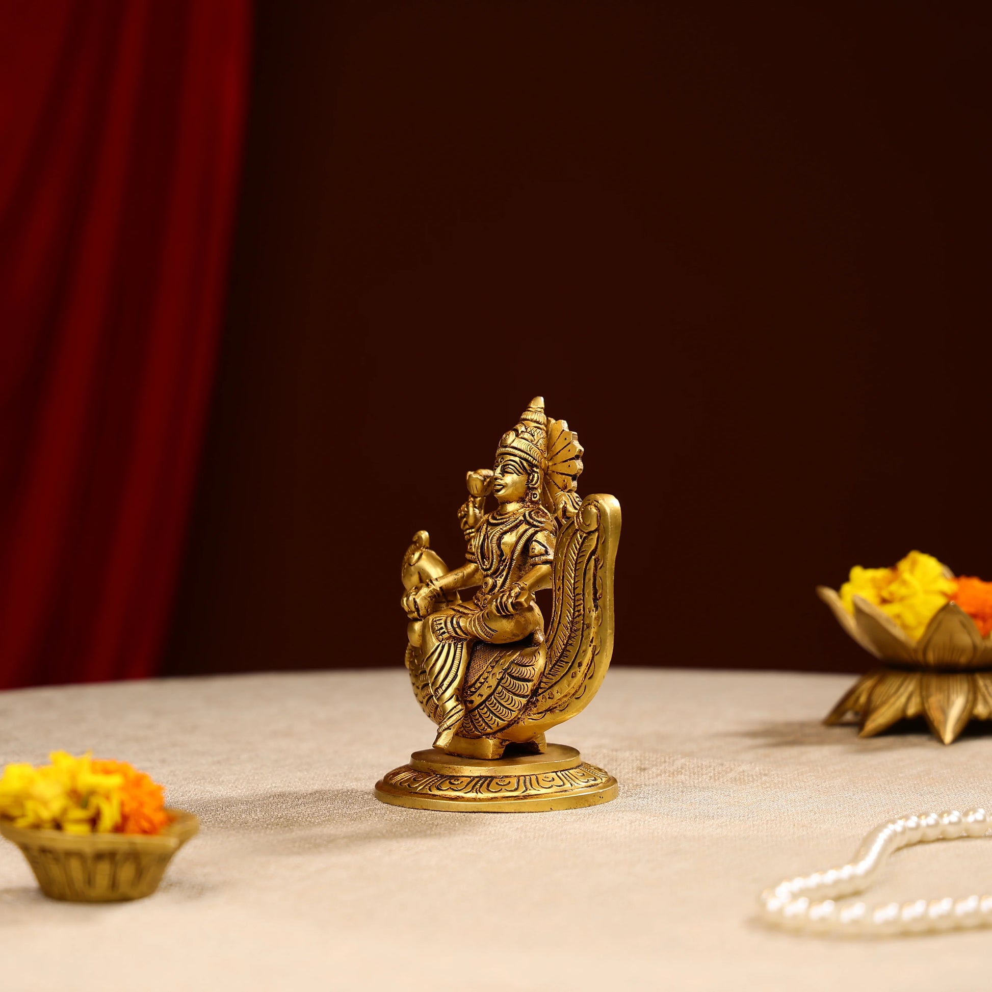 5.5 Super Fine Brass Goddess Gayatri Idol On Swan