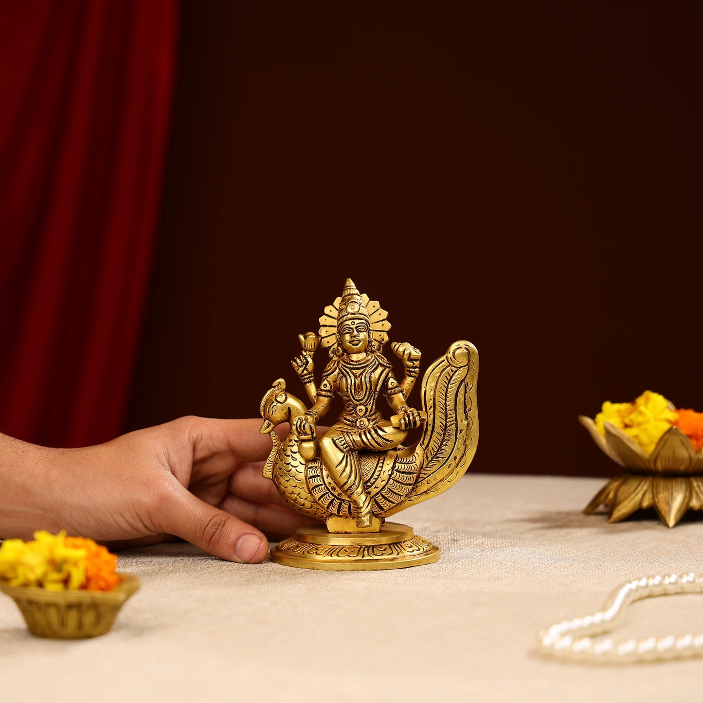 5.5 Super Fine Brass Goddess Gayatri Idol On Swan