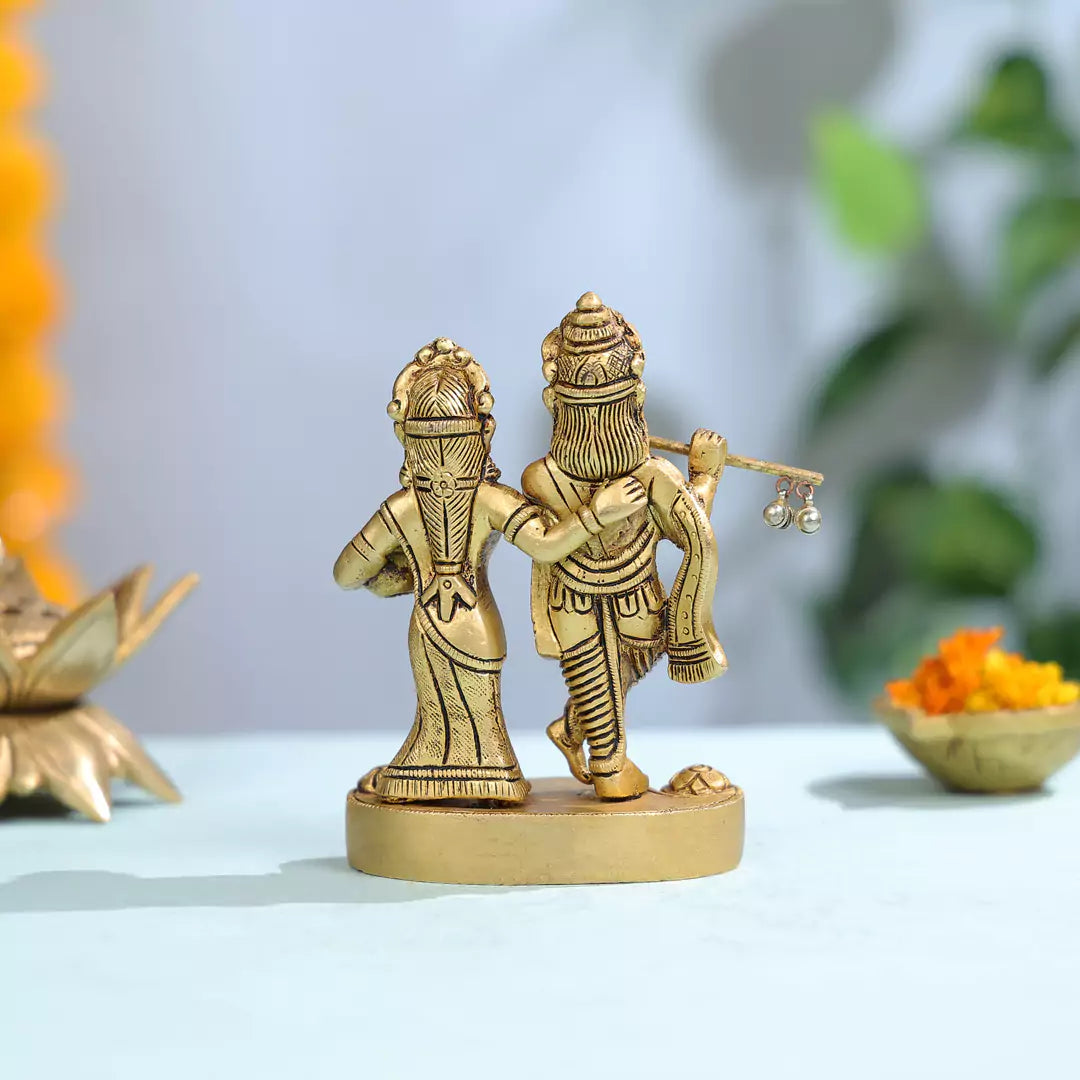 5.5" Brass Radha Krishna Standing on Pedestal Idol