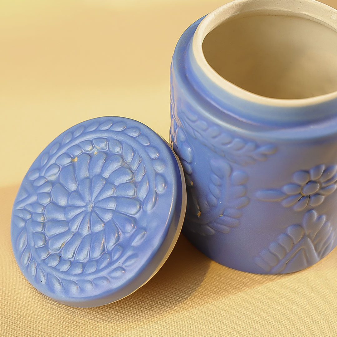 Ceramics Flower Embossed Multipurpose Jar