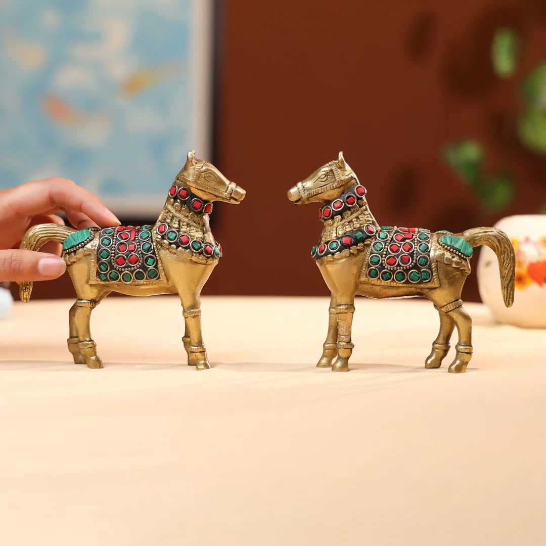 Brass White Antique Horse