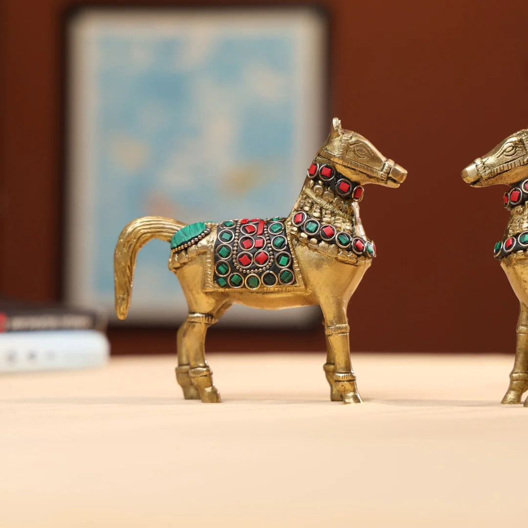 Brass White Antique Horse