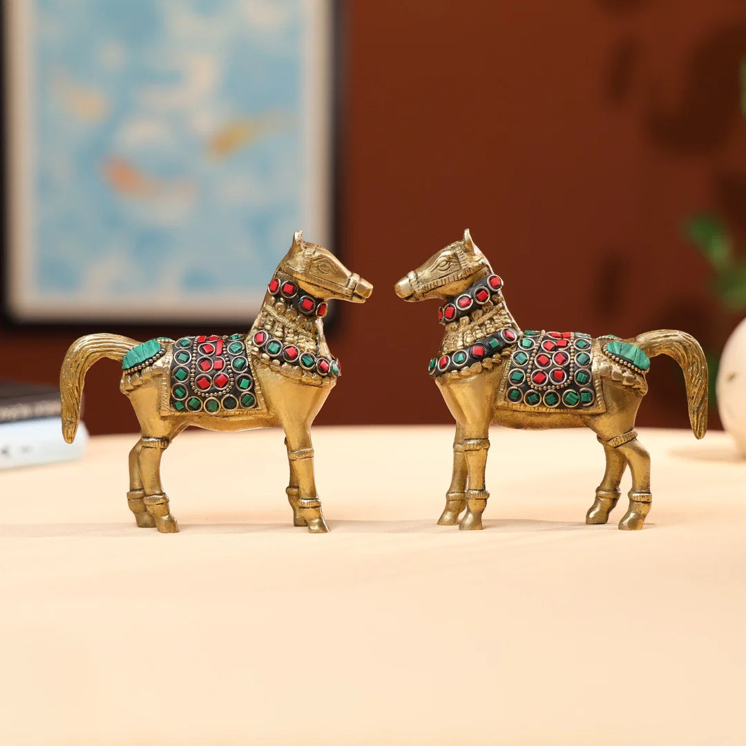 Brass White Antique Horse