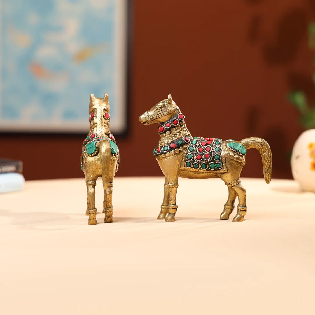 Brass White Antique Horse