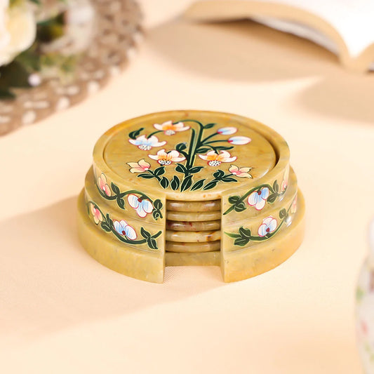Hand Painted Stone Crafted with Stepped Stand Floral Coasters