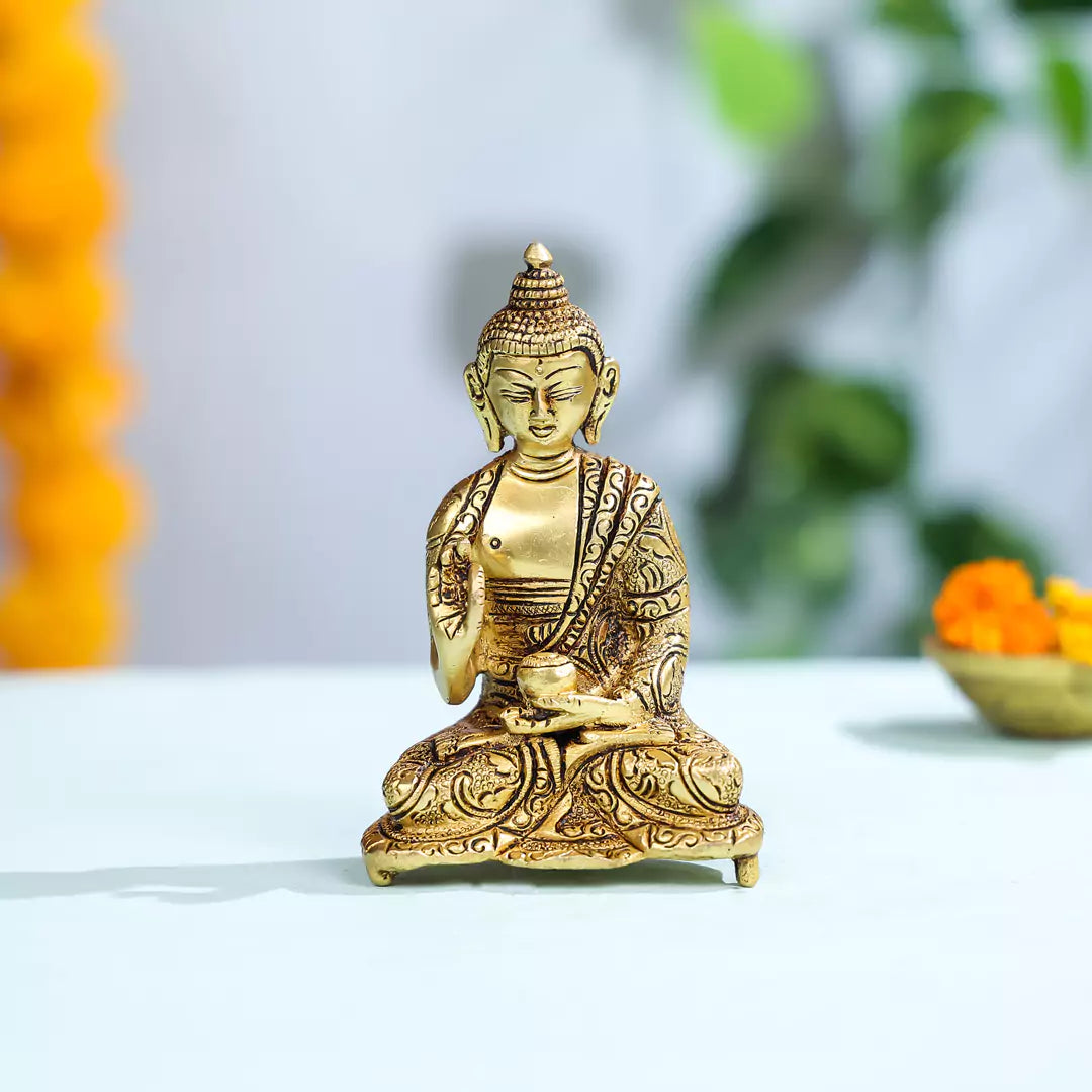5" Brass Superfine Lord Buddha Seated Idol in Vitarka Mudra