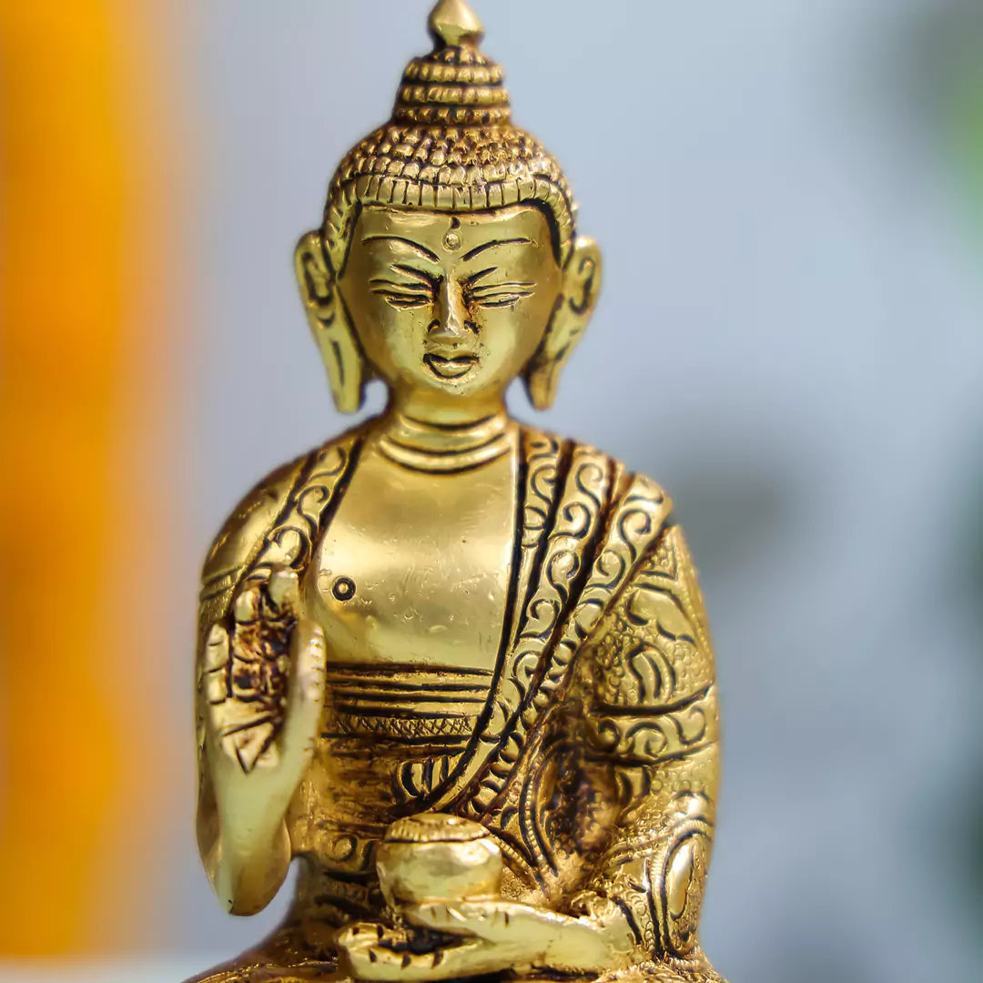 5" Brass Superfine Lord Buddha Seated Idol in Vitarka Mudra 4