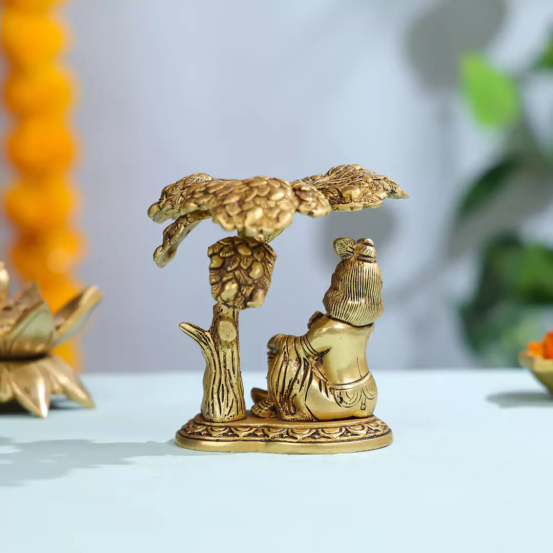 5" Super Fine Brass Makhan Krishna Under Tree Idol
