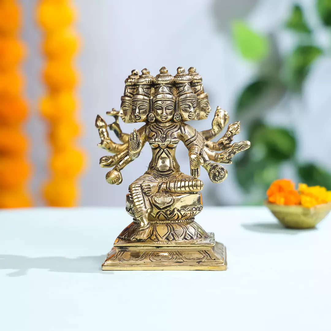 6" Brass Goddess Gayatri Idol Antique Finish