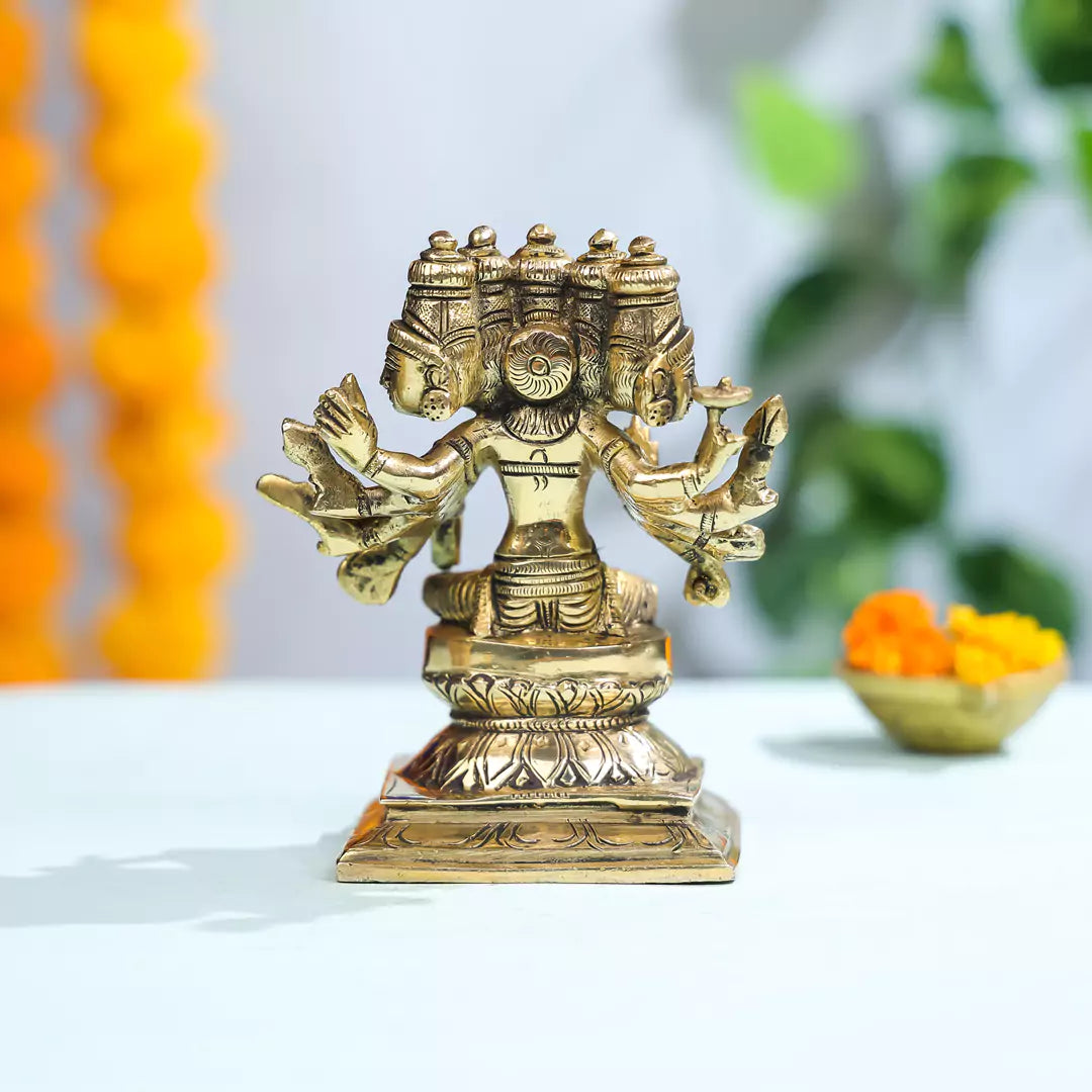 6" Brass Goddess Gayatri Idol Antique Finish 2
