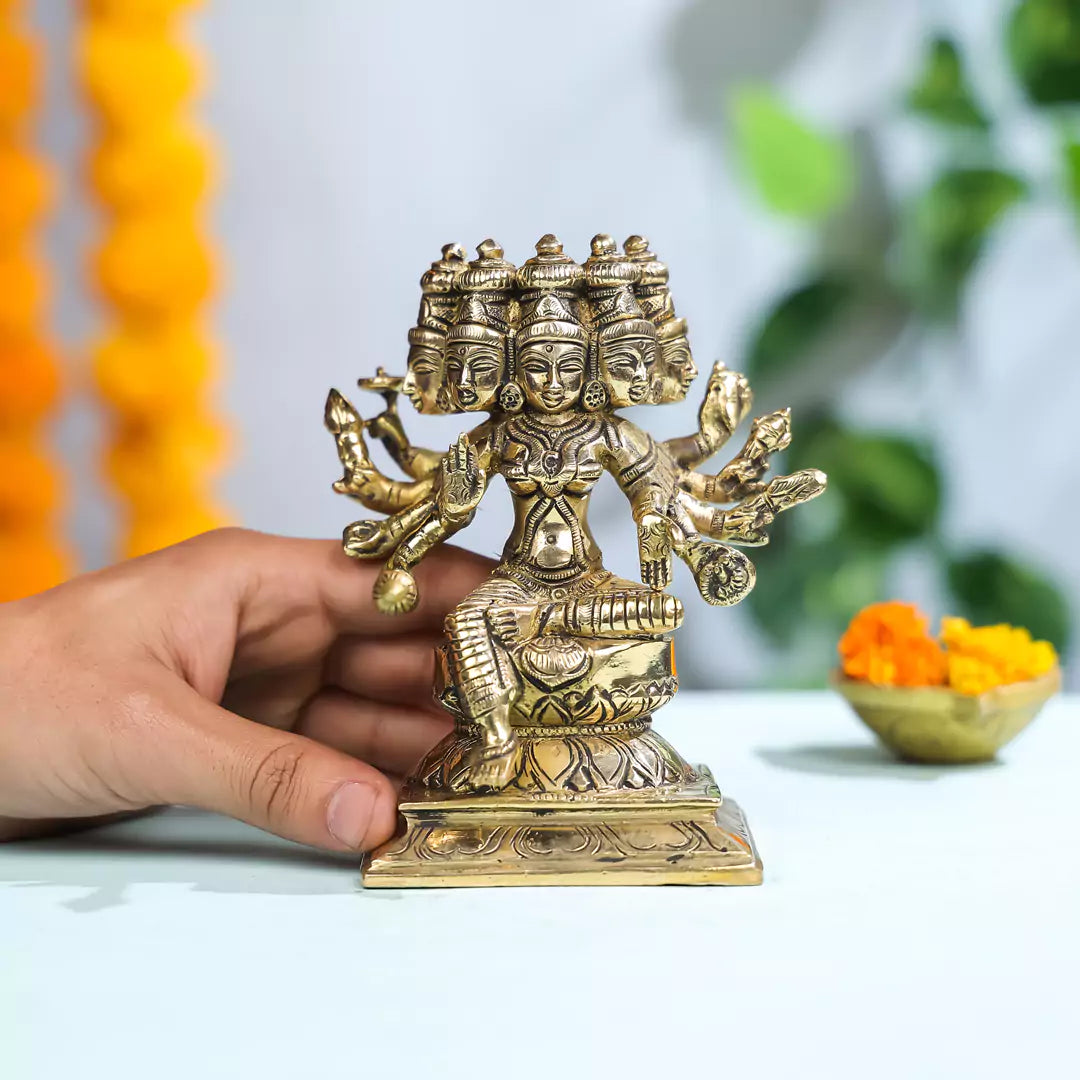6" Brass Goddess Gayatri Idol Antique Finish 3
