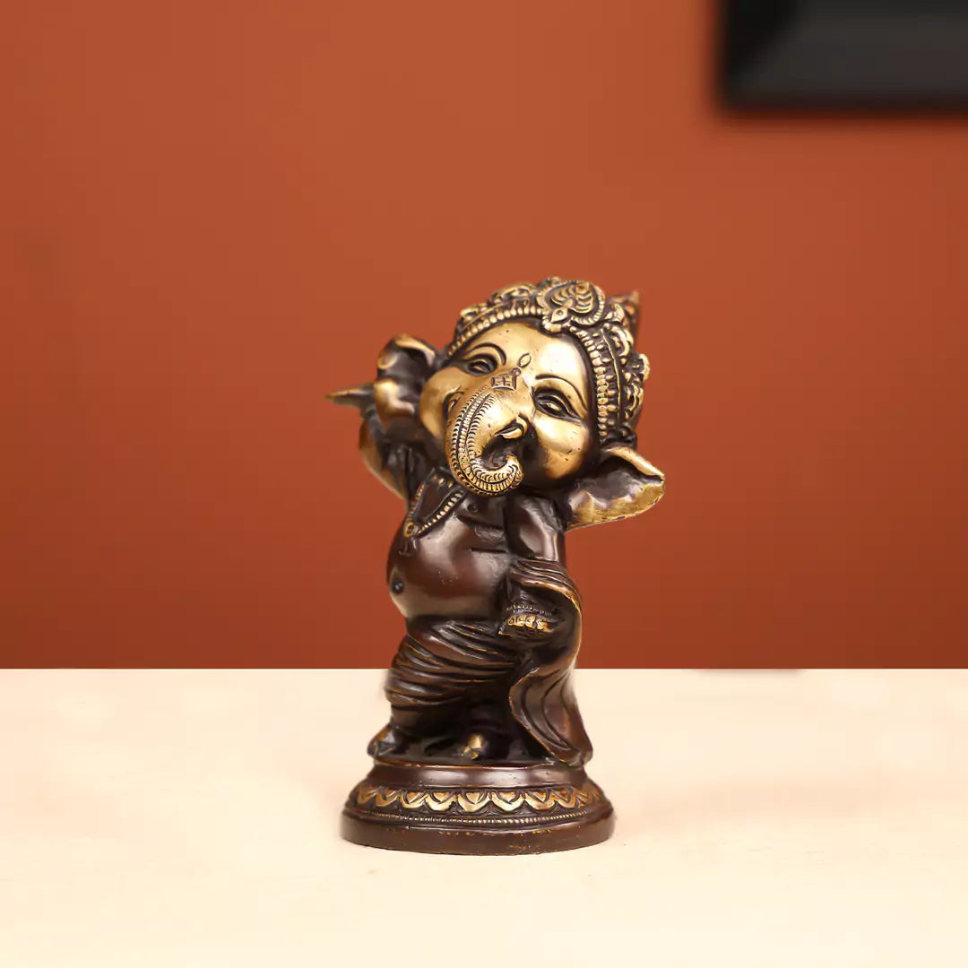 6" Coloured Brass Lord Ganesha Musician Set of 4 3