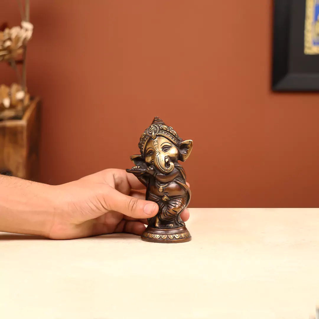 6" Coloured Brass Lord Ganesha Musician Set of 4 4