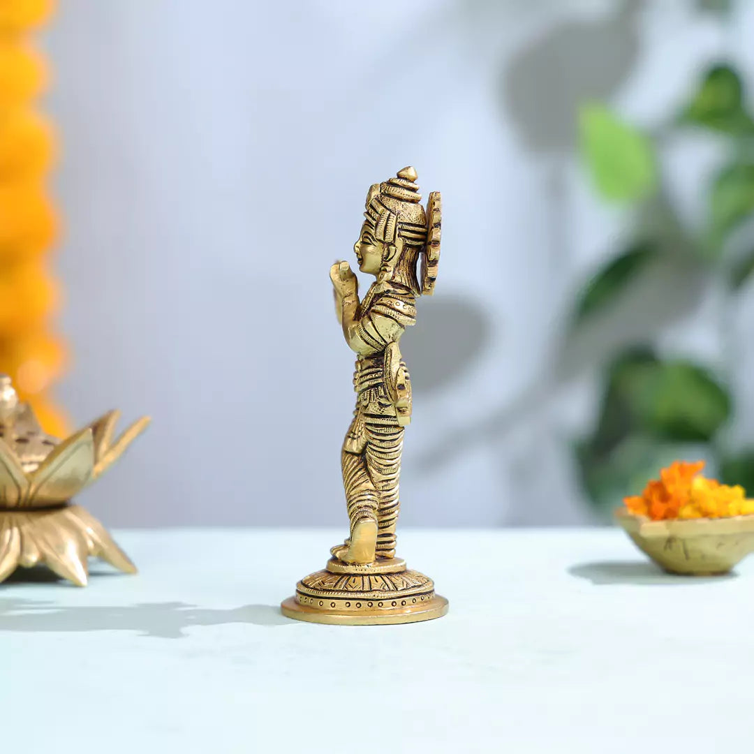 6" Super Fine Brass Lord Krishna Fluting Idol on Round Base
