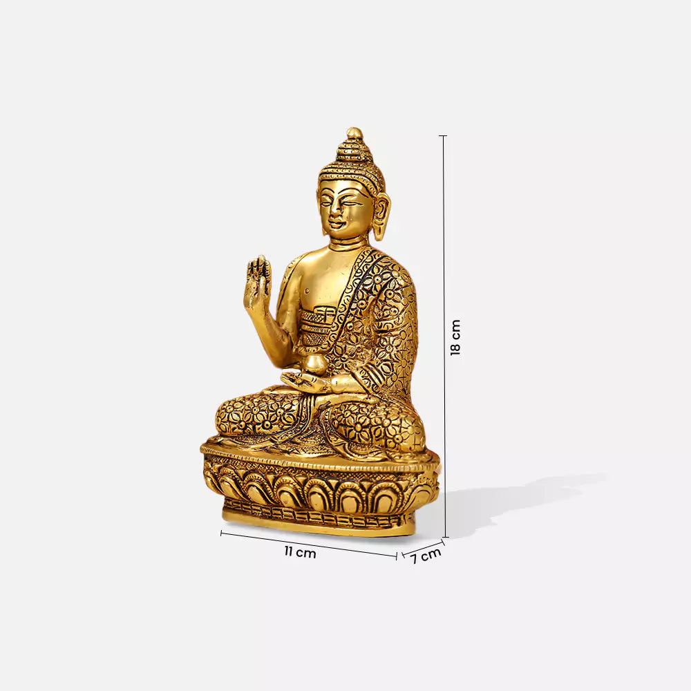 7" Brass Lord Buddha Idol Sitting On Lotus Base