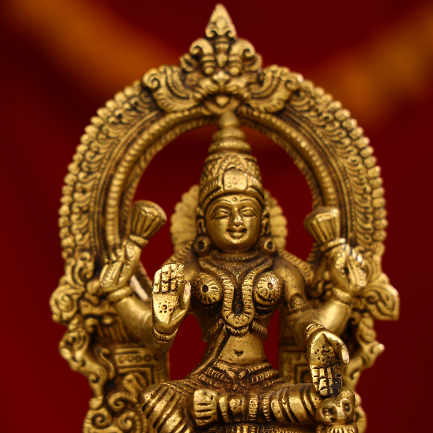 Brass Lakshmi Ganesha And Saraswati Trio Idols Seated On Throne