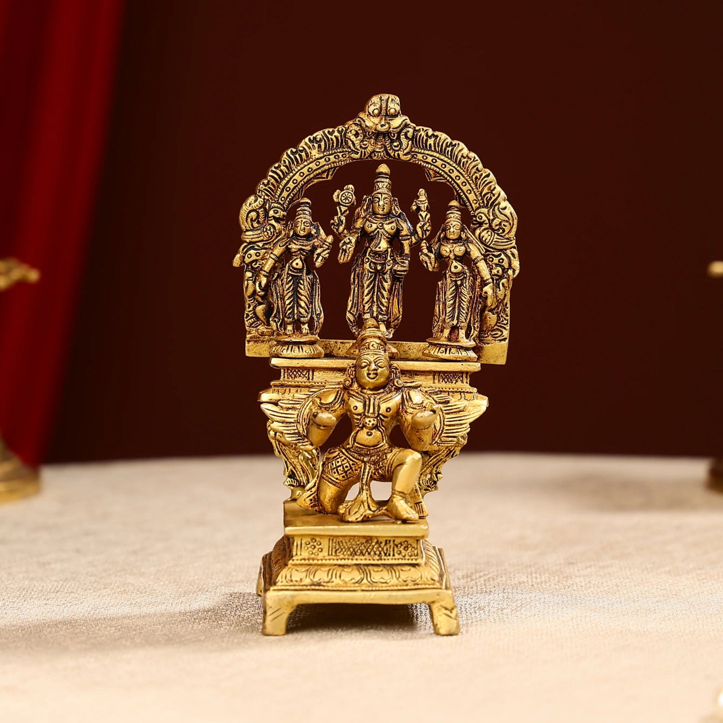 Super Fine Brass Shri Maha Vishnu With Sridevi Bhudevi On Garuda Bhagwan Idol