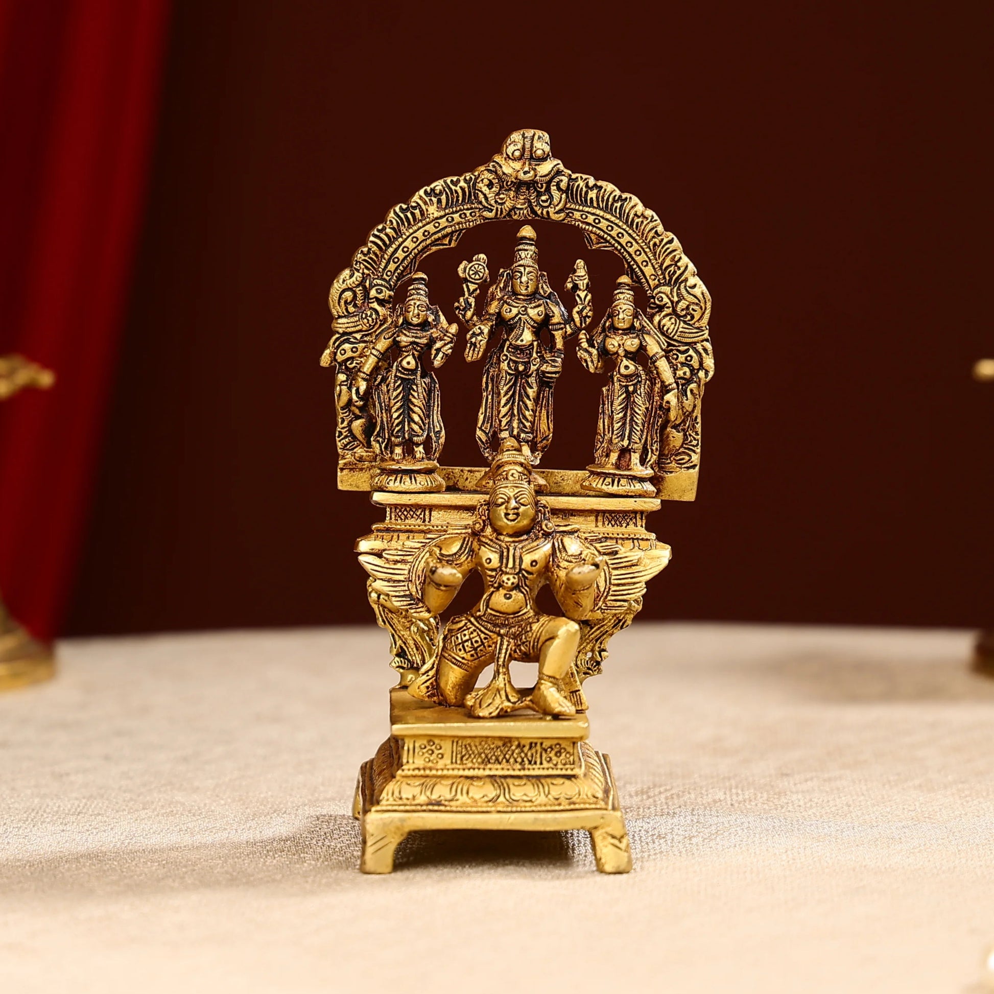 Super Fine Brass Shri Maha Vishnu With Sridevi Bhudevi On Garuda Bhagwan Idol
