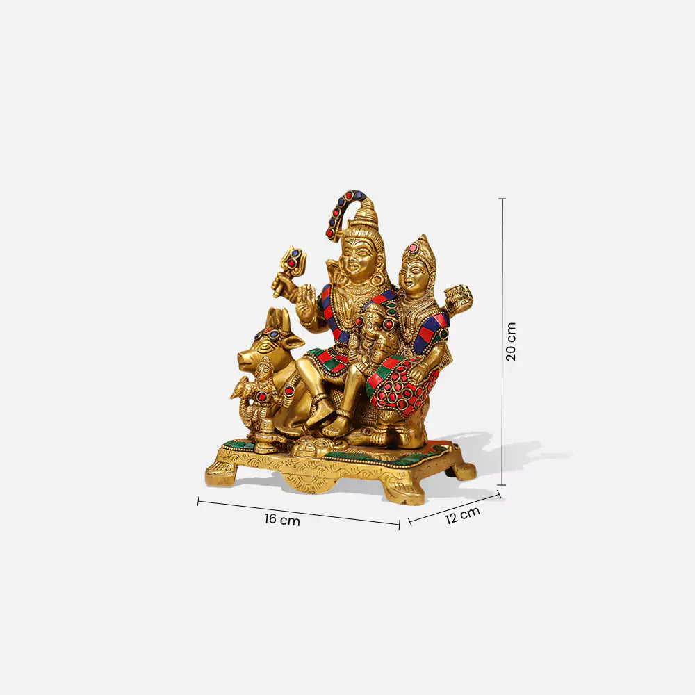 8" Brass Lord Shiva Family Idol Inlay Stonework