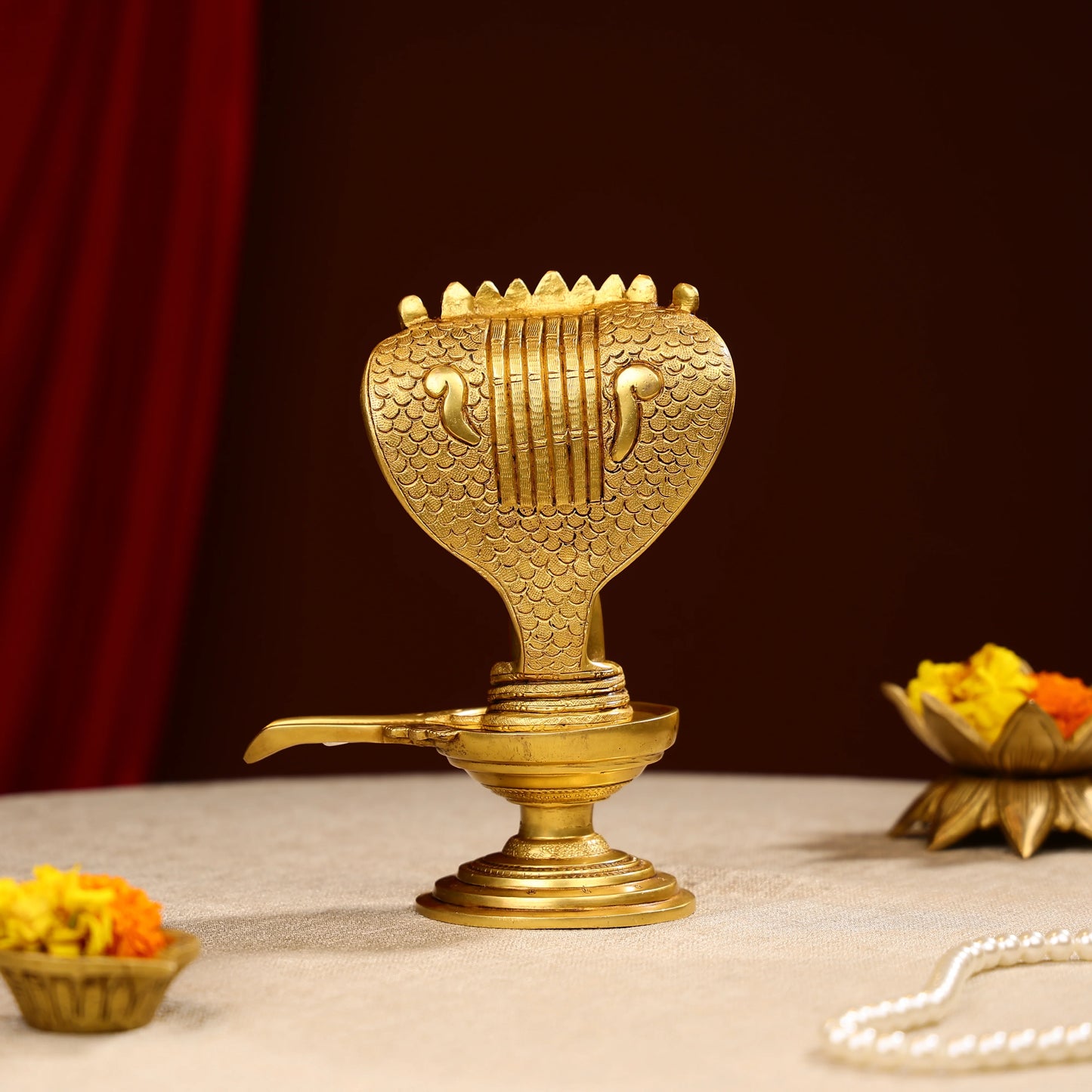 8.5 Super Fine Brass Lord Shiva Linga With Sheesh Naag Idol