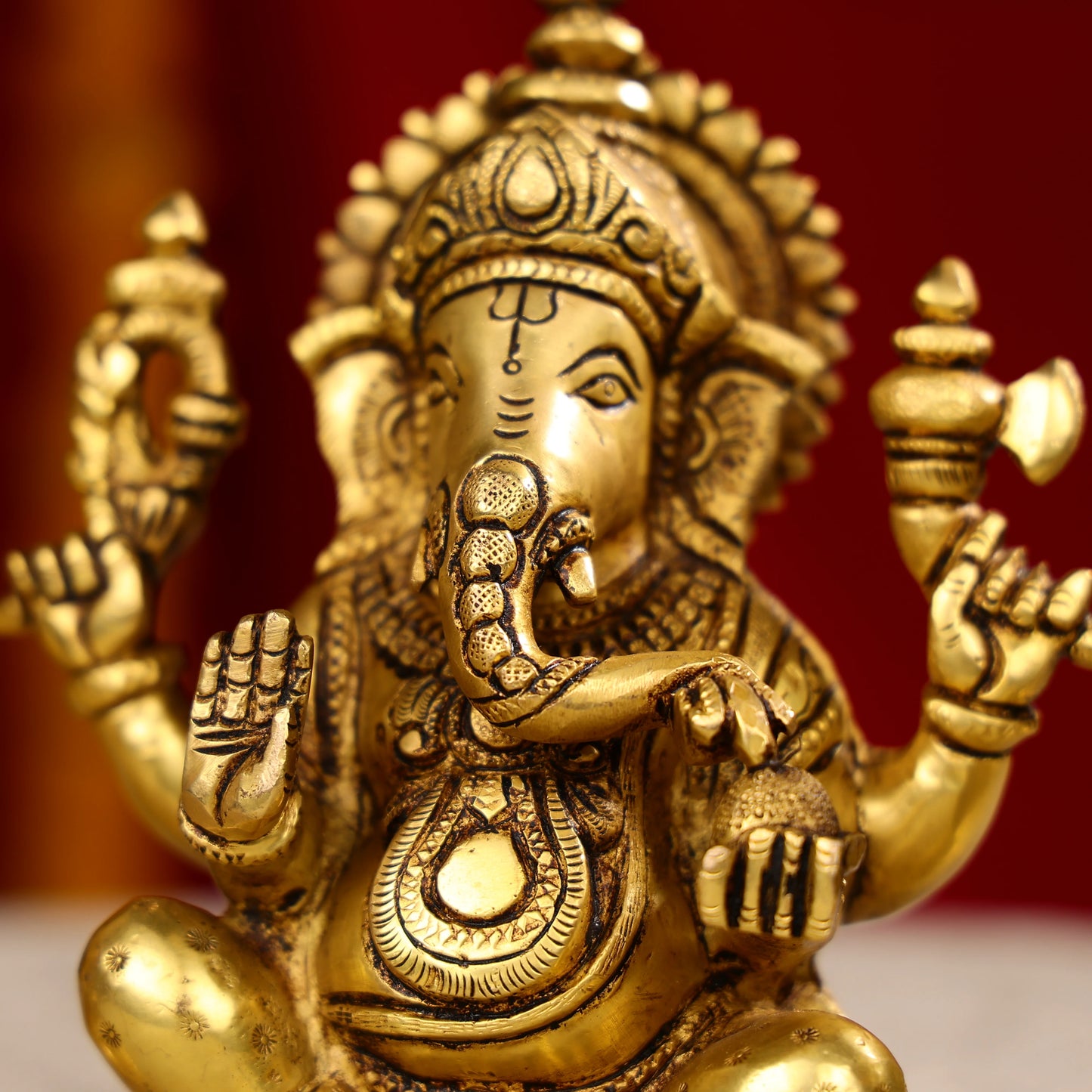 Super Fine Brass Laxmi Ganesha Saraswati Trio Idols Seated On Oval Base