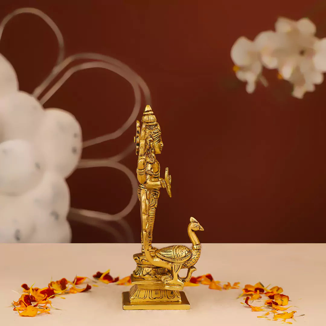 8" Brass Kartikeya Murugan Swami With Peacock Idol 2