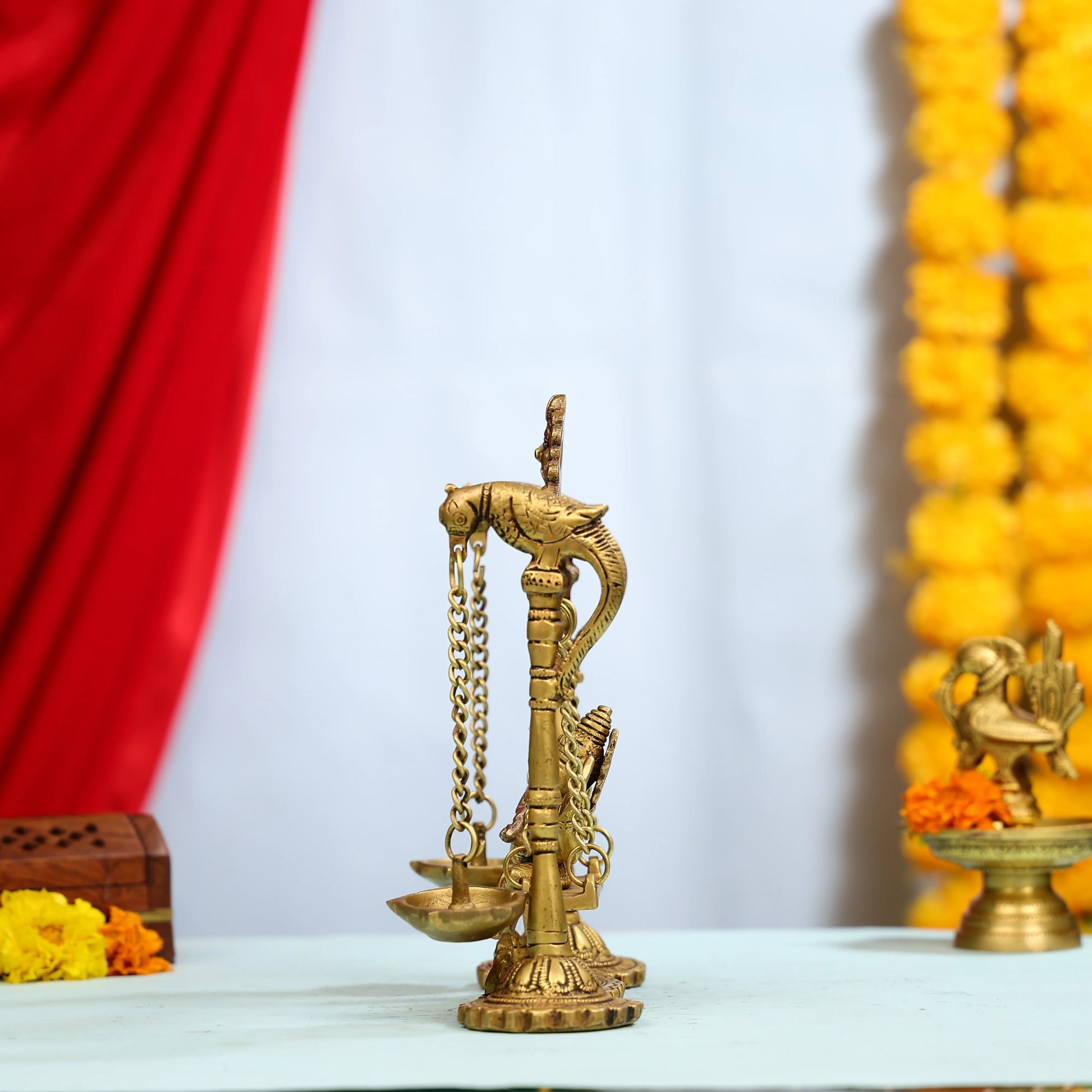 9_Brass_Lord_Ganesha_on_Swings_Idol_with_Hanging_Panch_Diya_on_Both_sides_3