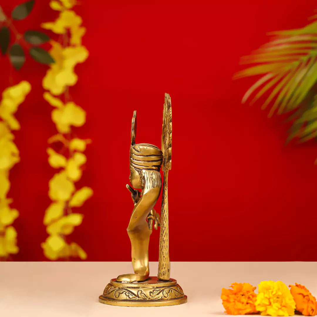 9" Brass Modern Krishna Fluting Under Tree Idol 2